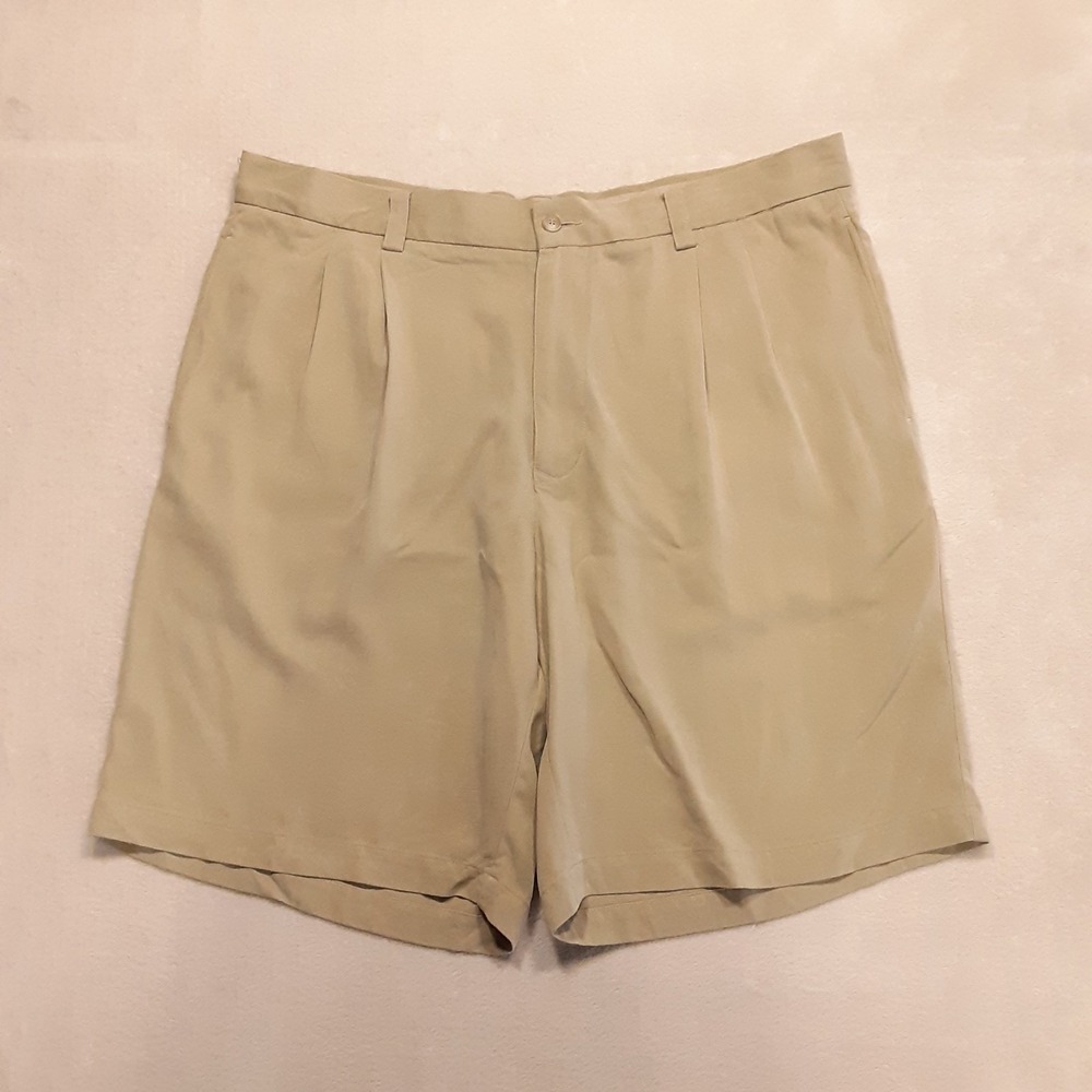 Tommy Bahama Mens Double Pleated Silk Chino Shorts 36 Khaki/Olive 9" Inseam